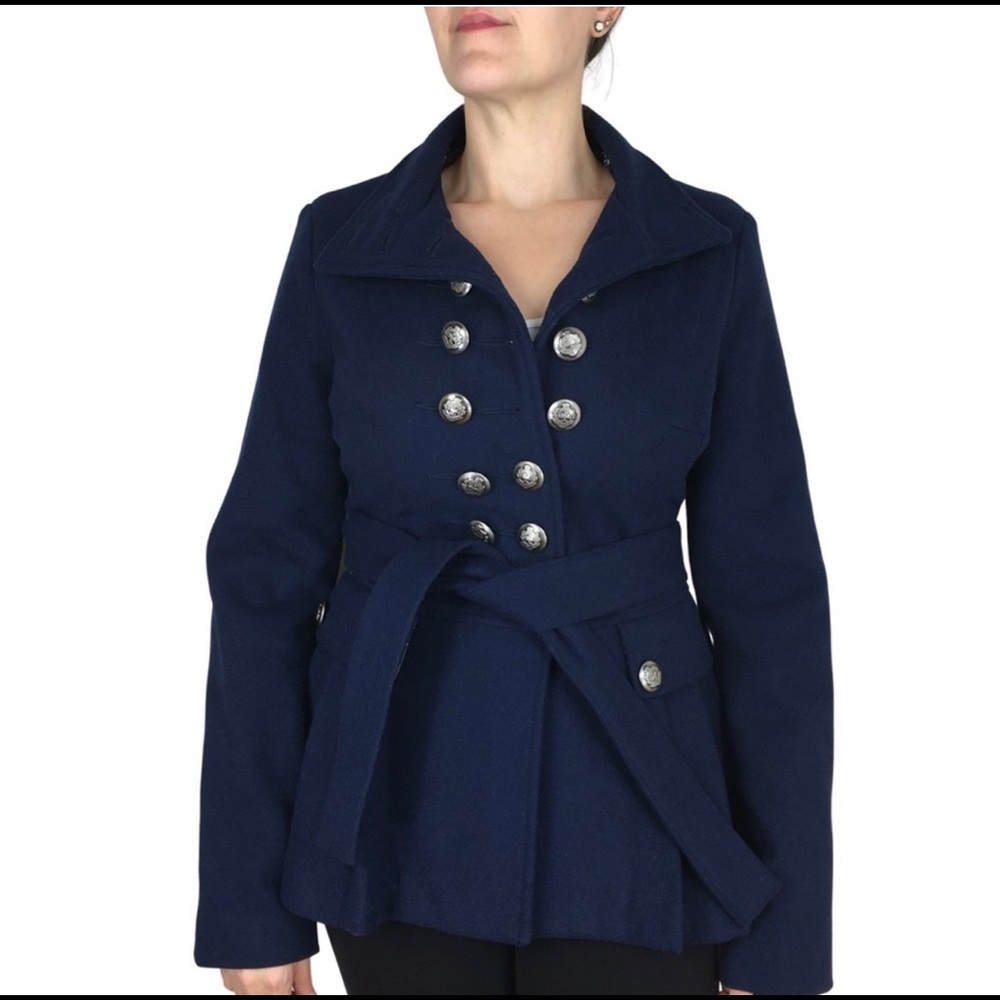 Free People Wool Peplum Military Navy Pea Coat 8
